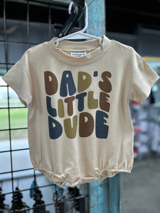 Dads Little Dude (tan) oversized t-shirt romper