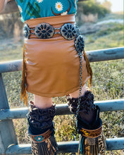 Load image into Gallery viewer, Brown Faux Leather Fringe Skort
